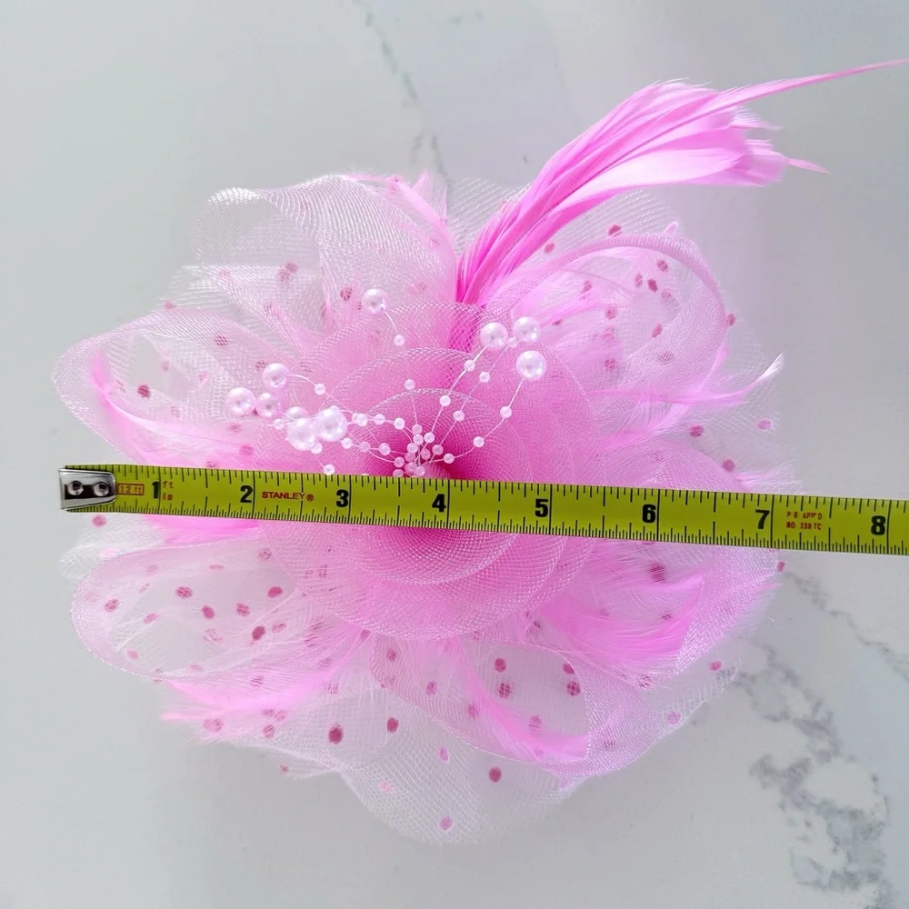 Pink Floral Mesh Fascinator Hair Clip NEW